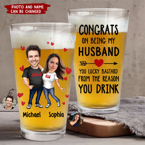 Congrats On Being My Husband Boyfriend - Personalized Couple Beer Glass