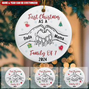 First Christmas As A Family As Three - 3D Inflated Effect Printed Ornament, Personalized Circle Ceramic Ornament