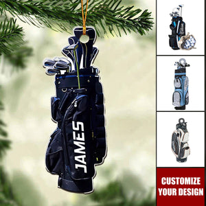 Custom Name Golf Backpacks - Personalized Acrylic Christmas Ornament, Gift For Golf Lovers