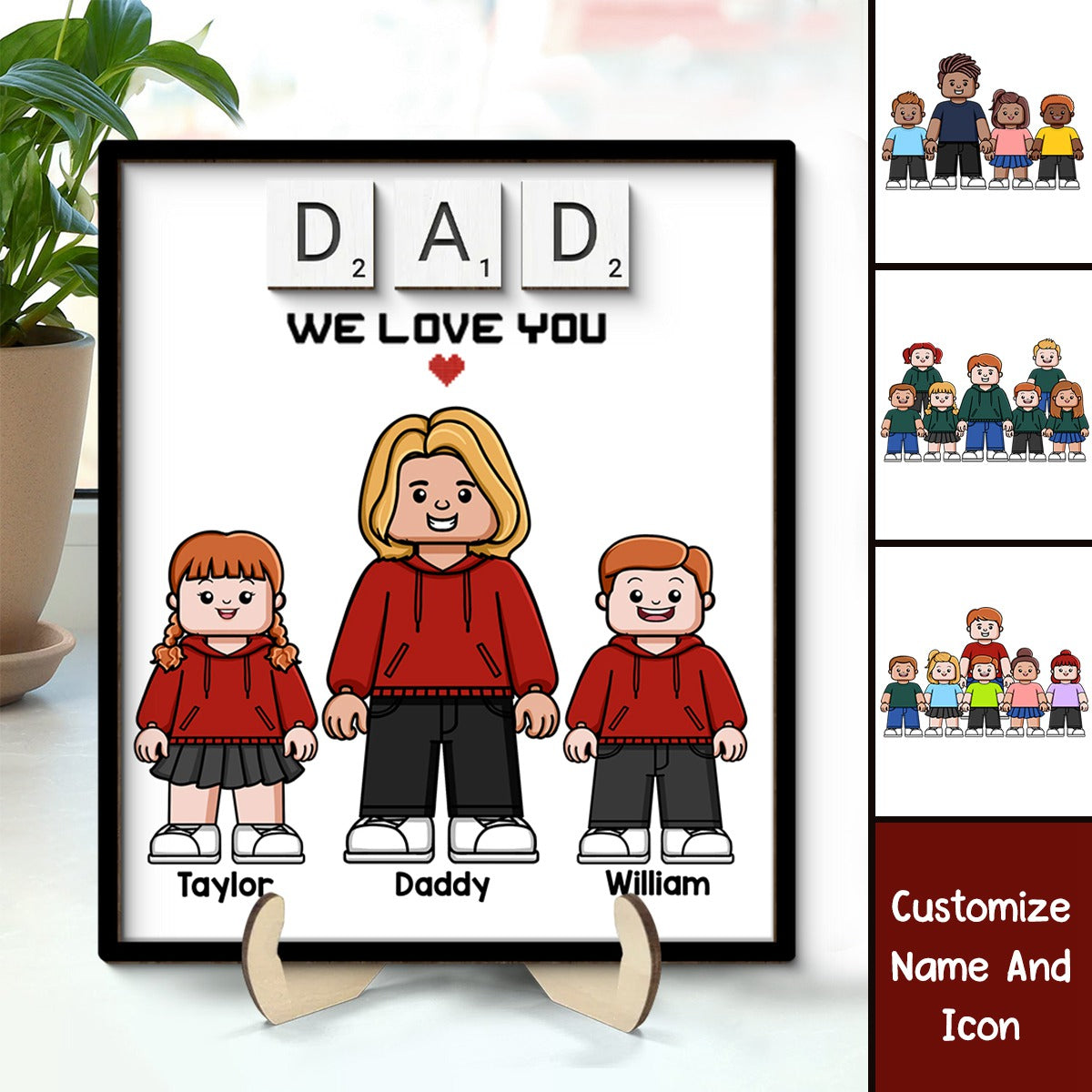 Daddy We Love You Block Characters Personalized 2-Layer Wooden Plaque