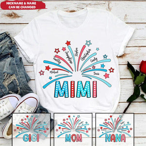 Firework America Flag Grandma And Kids Personalized T-Shirt