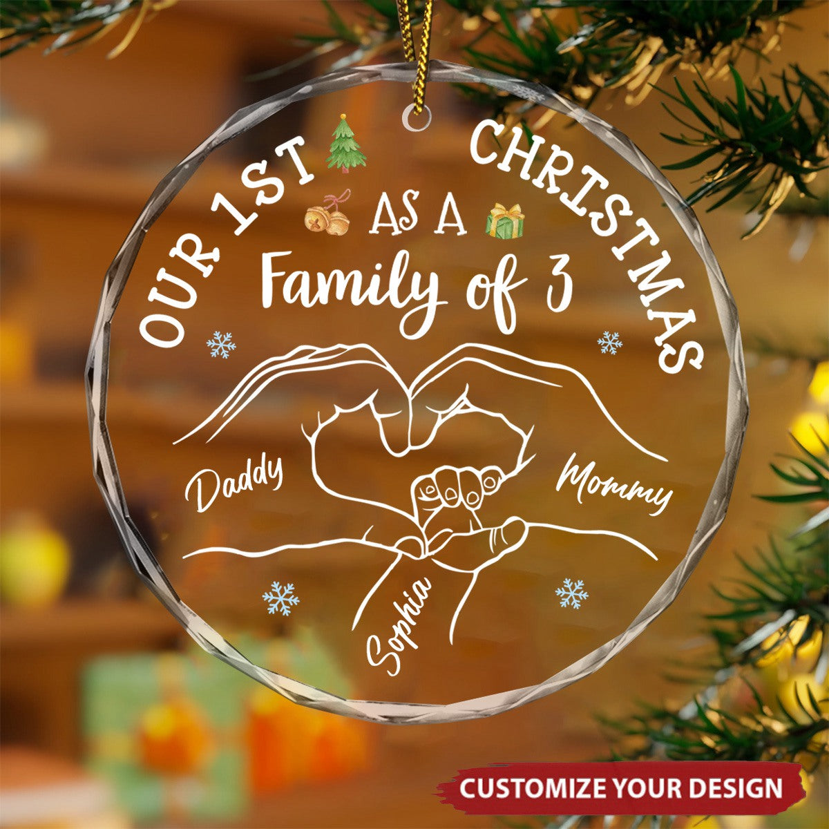 Personalized Baby's First Christmas As A Family Circle Glass Ornament