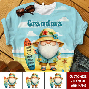 Surfboard Summer Dawrf With Grandkids Name Personalized 3D T-shirt