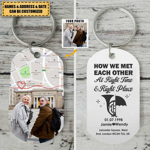 How We Met Each Other, Couple Gift, Personalized Stainless Steel Engraved Keychain, Custom Photo Couple Keychain