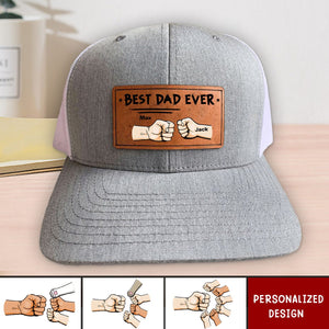 Best Dad Ever - Hands Version - Personalized Leather Patch Hat