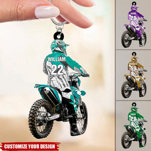 Motocross Racer Backview Personalized Keychain, Gift For Motocross Lovers