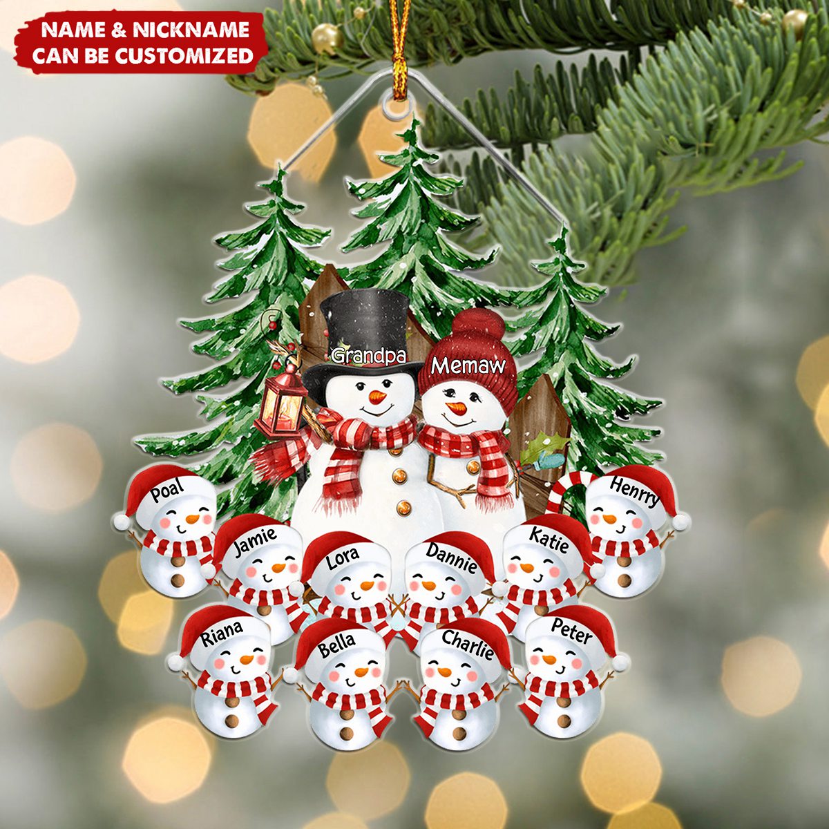 Cute Couple Snowman With Kids - Personalized Christmas Ornament