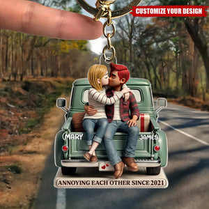 Couple On Truck Personalized Acrylic Keychain, Heartfelt Gift For Couple