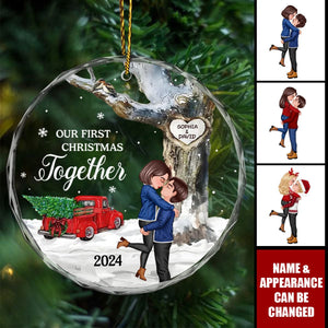 God Gave Me You Couple Hugging Kissing Personalized Crystal Glass Ornament, Christmas Gift For Husband Wife, Anniversary Gift