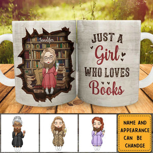 Just A Girl Who Loves Books - Gift For Book Lovers, Bookworms, Readers - Personalized White Edge-To-Edge Mug