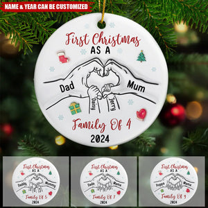 First Christmas As A Family As Three - 3D Inflated Effect Printed Ornament, Personalized Circle Ceramic Ornament