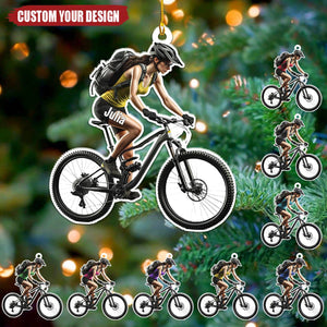 Female Mountain Biking Personalized Christmas Ornament, Gift For MTB Lovers