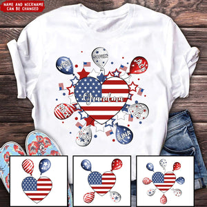 American Flag Heart Grandma Auntie Mom Balloon Kids, Happy Independence 4th of July Personalized Shirt