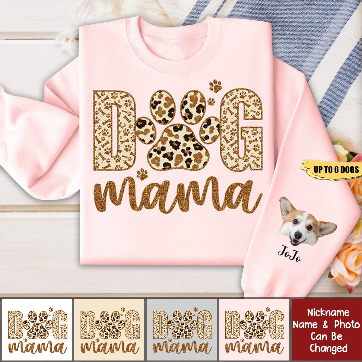 Personalized Photo On Sleeve Dog Mama Sweatshirt