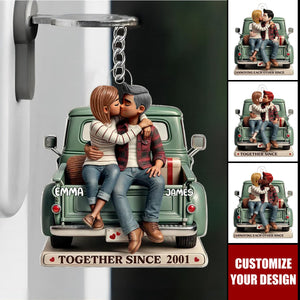 Couple On Truck Personalized Acrylic Keychain, Heartfelt Gift For Couple