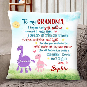 Grandma Mom From Grandkid Cute Handprint Dinosaur Personalized Pillow