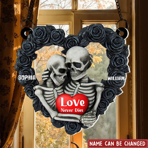 Skeleton Couple Hugging Personalized Suncatcher Ornament