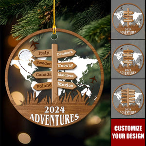 Personalized Travel Adventure Ornament, Christmas Gift for Travelers