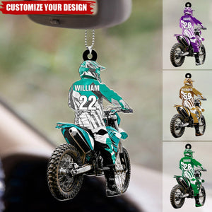 Motocross Racer Backview Personalized Car Ornament, Gift For Motocross Lovers