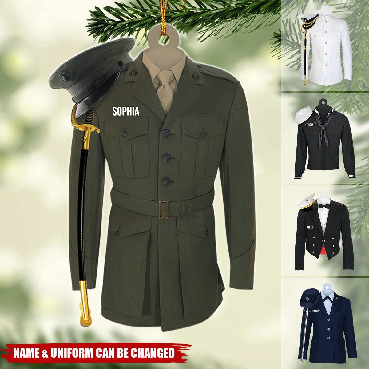 Military Uniform On A Clothes Hanger - Personalized Christmas Ornament