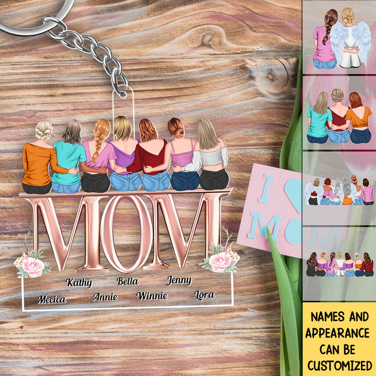 Mom And Her Baby Girls - Personalized Acrylic Keychain