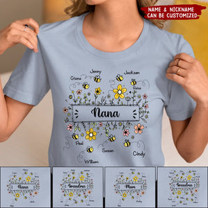 Grandma Flower Bee And Grandkids Personalized T-shirt