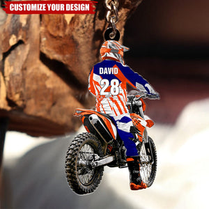 Motocross Racer Backview Personalized Keychain, Gift For Motocross Lovers