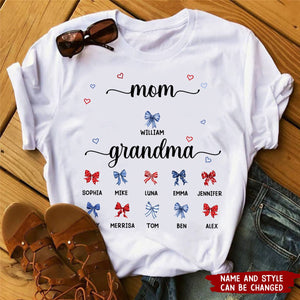 Proud American Grandma Mom Bow 4th of July Personalized T-shirt