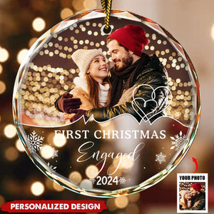 Custom Photo First Christmas As Husband And Wife - Personalized Circle Glass Ornament