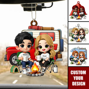 Cute Cartoon Camping Sitting Couple Personalized Acrylic Ornament,Valentine's Day