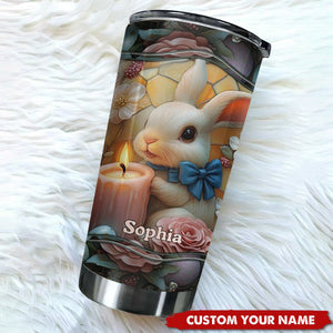 Cute Bunny And Easter Eggs In Pastel Tone Personalized Name Tumbler,Easter Gift