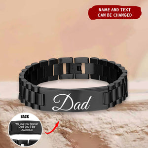 Masculine Watch Band Stainless Steel Link Bracelet Personalized Engraved DAD Gift for Men DAD Father - Personalized Bracelet