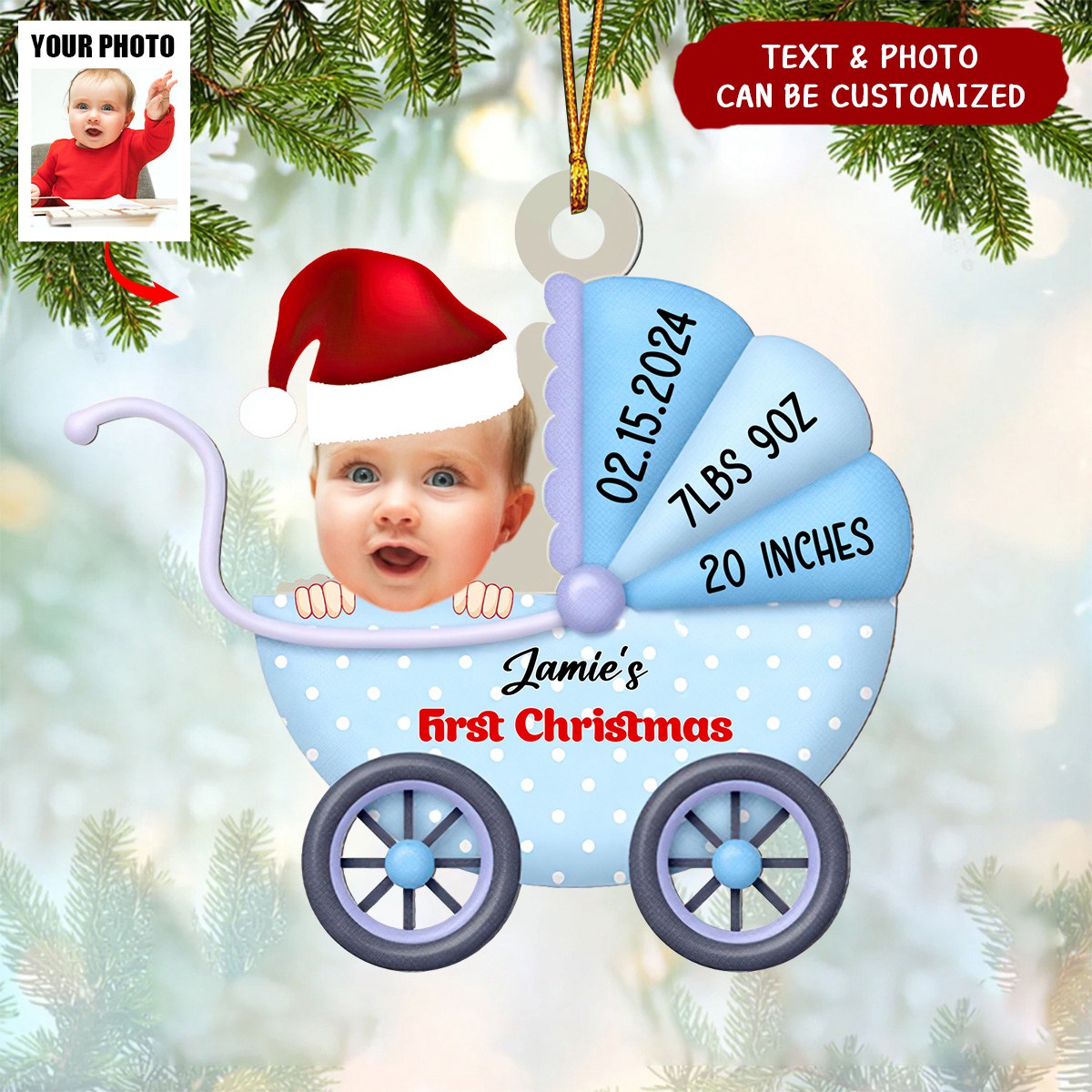 Custom Photo New Born Baby Stroller Acrylic Ornament, Gifts For Kids