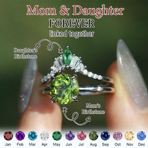 Unique Mother And Daughter Birthstone Personalized Stacking Ring, Gift For Grandma Mom