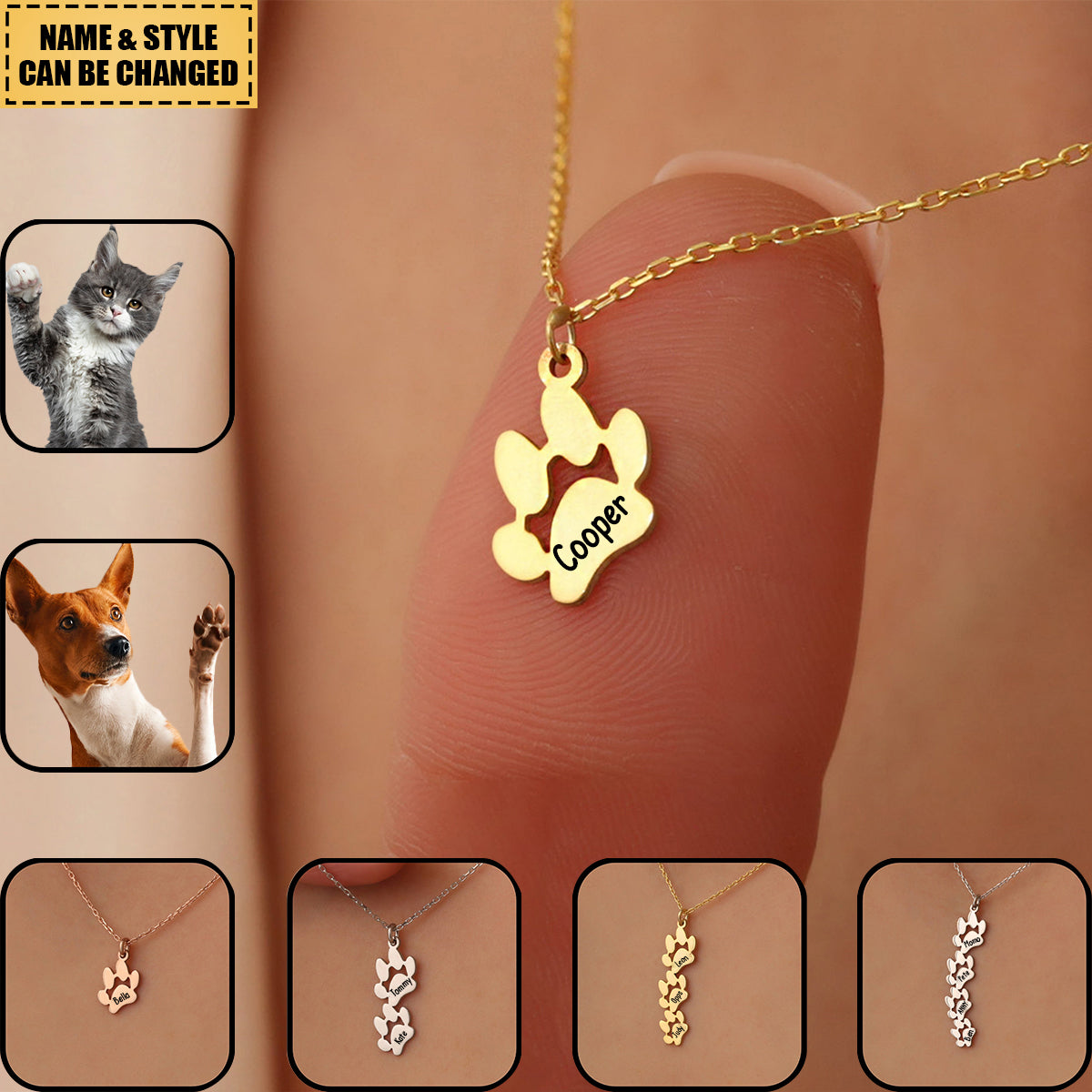 Personalized Paw Print Name Necklace