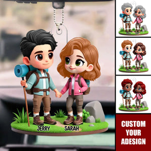 3D Cute Cartoon Hiking Couple Personalized Acrylic Ornament Valentine's Day