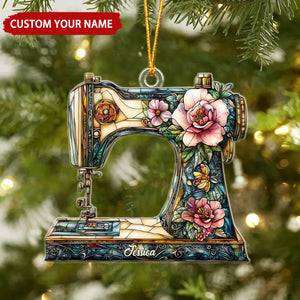 Sewing Machine With Flowers Personalized Christmas Ornament