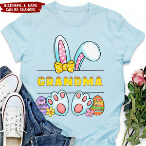 Cute Easter Bunny Grandma Auntie Mom Little Egg Kids Personalized T-shirt,Easter Gift