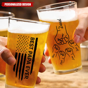 Best Dad Papa Grandpa Ever Fist Bump Outline Nation Flag Personalized Beer Glass