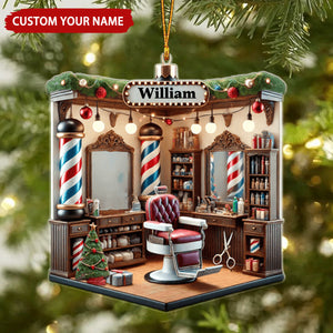 Custom Name Barber Shop Personalized Christmas Ornament