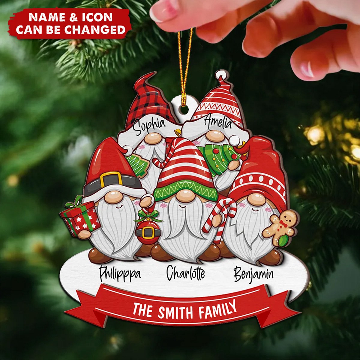 Christmas Dwarf Family - Personalized 2-Layer Wooden Ornament