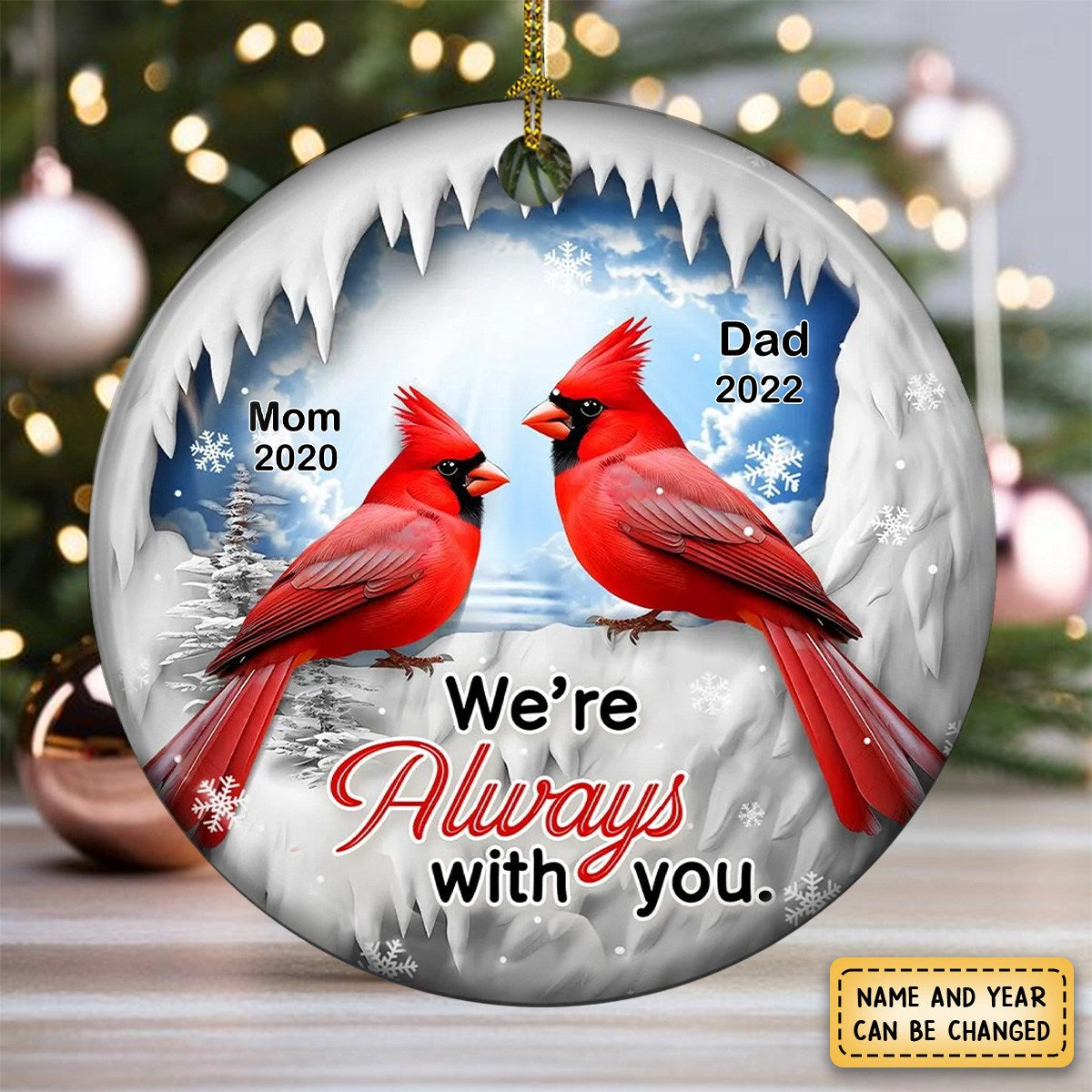 Personalized I Am With You Cardinal Memorial Circle Ceramic Ornament