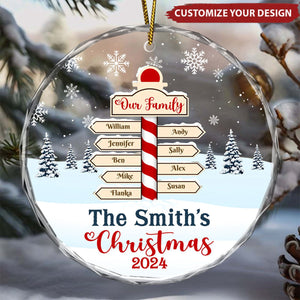 Christmas Noth Pole Family - Personalized Circle Glass Ornament