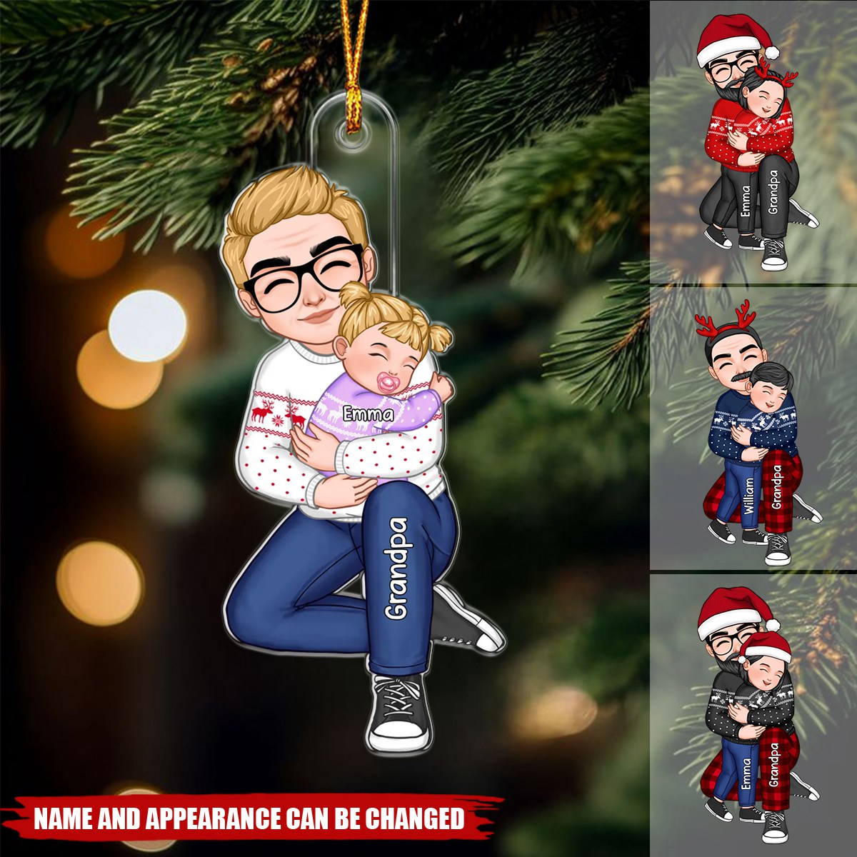 Cute Grandpa Hugging GrandKid Christmas Gift For Granddaughter Grandson Personalized Acrylic Ornament