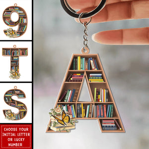 Bookshelf With Alphabet & Numbers - Personalized Book Keychain