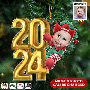 Custom Photo Christmas 2024 Santa Baby - Personalized Cutout Acrylic Ornament