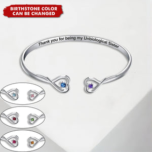 Personalized For Friend - Thank You For Being My UNBIOLOGICAL Sister Double Heart Birthstone Bracelet