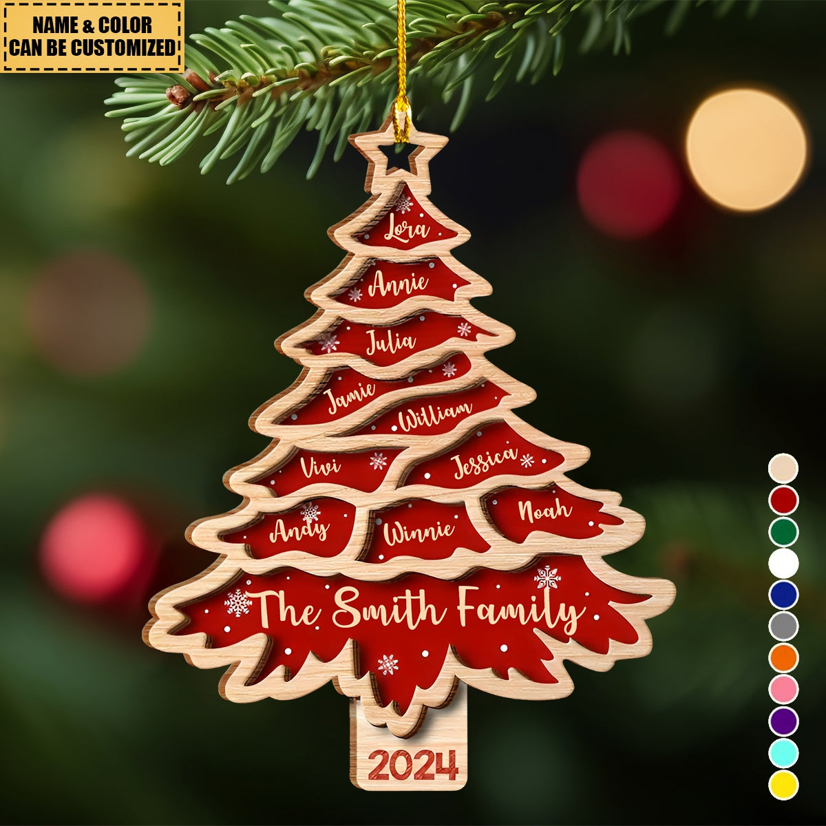 Christmas Tree Family Bestie Custom Names - Personalized 2-Layered Wooden Ornament