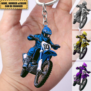 Personalized Motocross Biker Custom Name and Number Acrylic Keychain