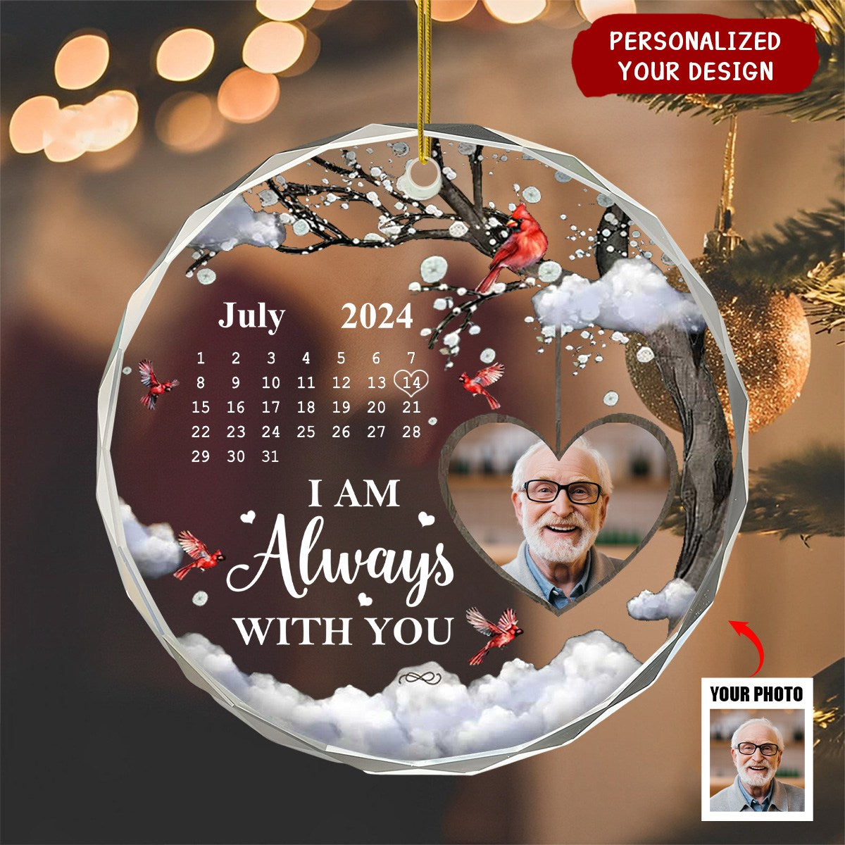 Custom Photo Calendar The Day God Called You Home Memorial - Personalized Circle Glass Ornament